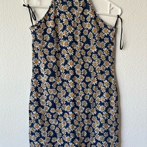 Floral Halter Neck Top Dress - blue and yellow